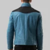 Outer Shell: 100% Real Leather Leather Type: Lambskin Lining Material: Polyester Hooded: No Closure Style: Zipper Collar Style: Turn-down Collar Inside Pockets: Two Outside Pockets: Four Color: Blue and Black 100% polyester lining 100% genuine leather
