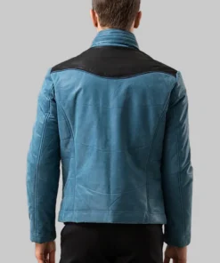 Outer Shell: 100% Real Leather Leather Type: Lambskin Lining Material: Polyester Hooded: No Closure Style: Zipper Collar Style: Turn-down Collar Inside Pockets: Two Outside Pockets: Four Color: Blue and Black 100% polyester lining 100% genuine leather