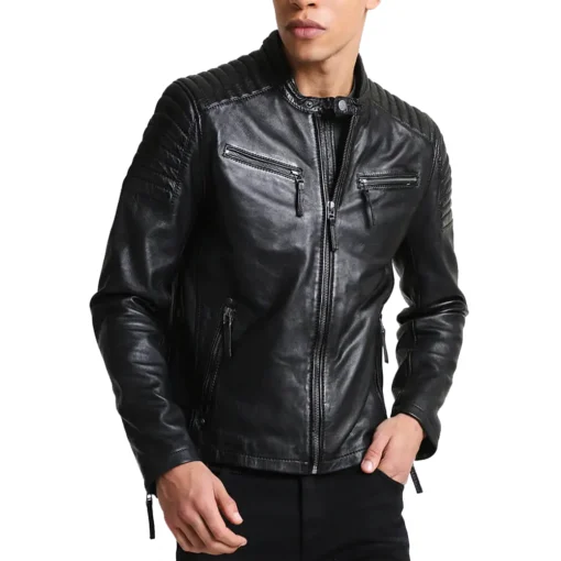 Chester Quilted Black Leather Jacket