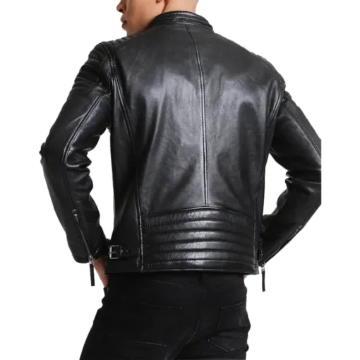 Chester Quilted Black Leather Jacket back image