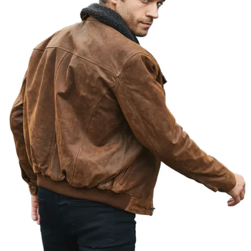 Chris Men’s Real Brown Leather Jacket Removable Fur Collar