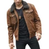 Chris Men’s Real Brown Leather Jacket Removable Fur Collar