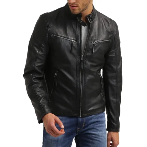 Cobie Classic Black Motorcycle Leather Jacket front image