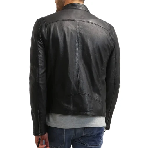 Cobie Classic Black Motorcycle Leather Jacket back image