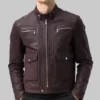 Mens Asher Front Pocket Brown Genuine Lambskin jacket