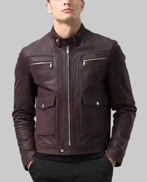 Mens Asher Front Pocket Brown Genuine Lambskin jacket