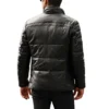 Houston Men’s Puffer Real Leather Jacket Stand Fur Collar back view