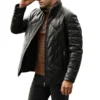 Houston Mens Puffer Real Leather Jacket Stand Fur Collar 3 image