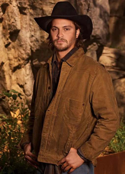 Kayce Dutton Brown Jacket from Yellowstone. A rugged waxed cotton classic blending durability, comfort, and authentic western ranch style.