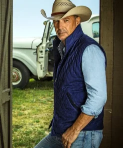 Kevin Costner Yellowstone John Dutton Blue Quilted Vest