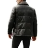 Memphis Men’s Black Real Leather Puffer Coat with removable Fur Collar back view