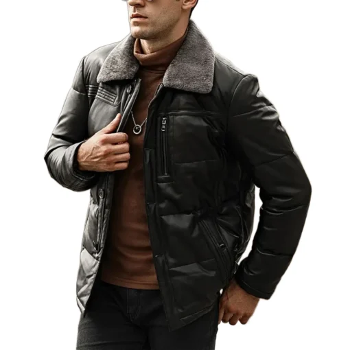 a man in a black puffer jacket