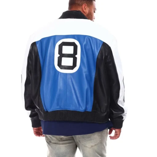 Men’s 8 Ball Blue & Black Leather Jacket - Image 2