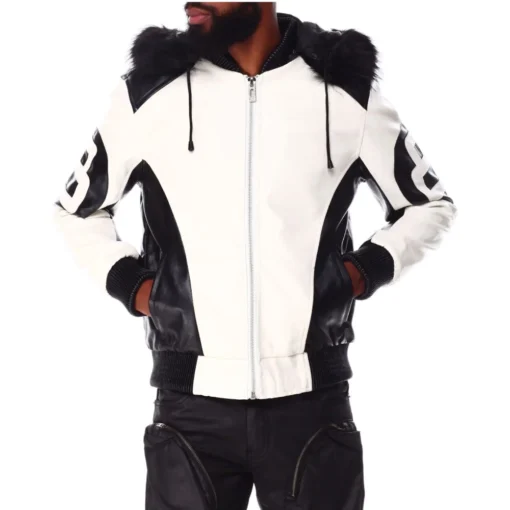 Men’s 8 Ball Fur Hood White Jacket