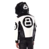 Mens 8 Ball Leather Hooded Bomber Jacket WhiteBlack 2 image