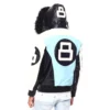 Mens 8 Ball Light Blue Bomber Leather Jacket 2 image