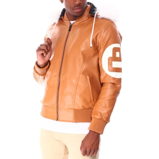 Men's 8 Ball Brown Bomber Leather Jacket