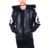 Mens Black 8 Ball Real Leather Hooded Jacket 2 image