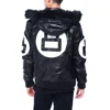 Mens Black 8 Ball Real Leather Hooded Jacket 4 image