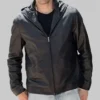 Men’s Black Hooded Flavor Leather Jacket – Real Cowhide Leather