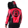 Mens Black Red 8 Ball Hooded Leather Jacket 2 image