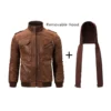 Men’s Brown Motorcycle Shearling Bomber Leather Jacket with Removable Hood