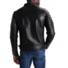 Mens Charcoal Black Leather Cafe Racer Jacket back view