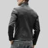 Men's Classic Black Real Moto Cafe Racer Leather Jacket back view