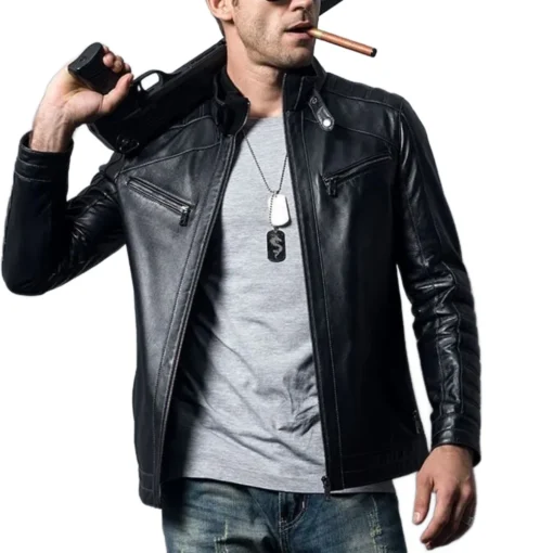Men’s Genuine Sheepskin Biker Leather Jacket