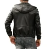 Men’s Hooded Real Sheepskin Leather Jacket back view