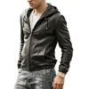 Men’s Hooded Real Sheepskin Leather Jacket side view
