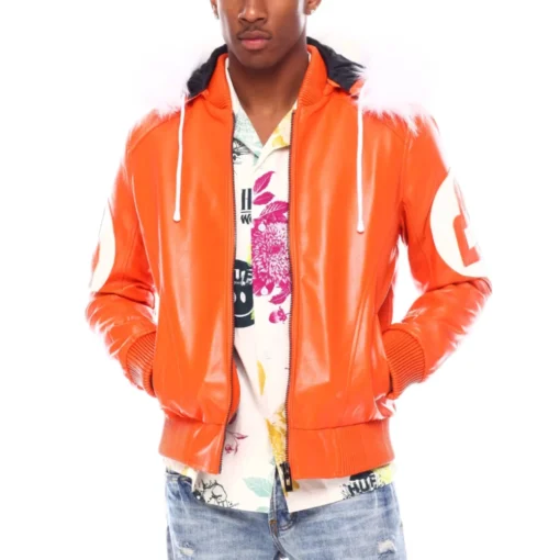 Men's 8 Ball Orange Fur Hood Jacket