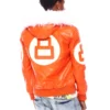 Mens Orange 8 Ball Hooded Leather Jacket 2 image