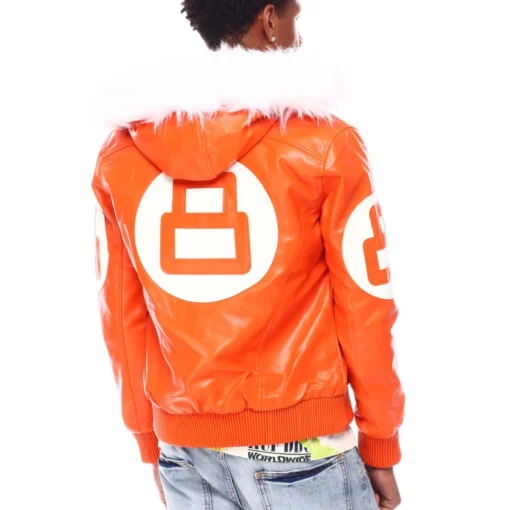 Men's 8 Ball Orange Fur Hood Jacket - Image 2