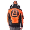 Mens OrangeBlack 8 Ball Hooded Leather Bomber Jacket 2 image