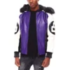 Mens Purple 8 Ball Color Block Hooded Bomber Jacket 1 image