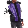 Mens Purple 8 Ball Color Block Hooded Bomber Jacket 2 image
