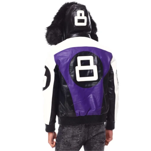 Men's 8 Ball Purple Hooded Bomber Jacket - Image 2