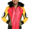 Mens Tri Color 8 Ball Leather Jacket with Fur Hood 1 image