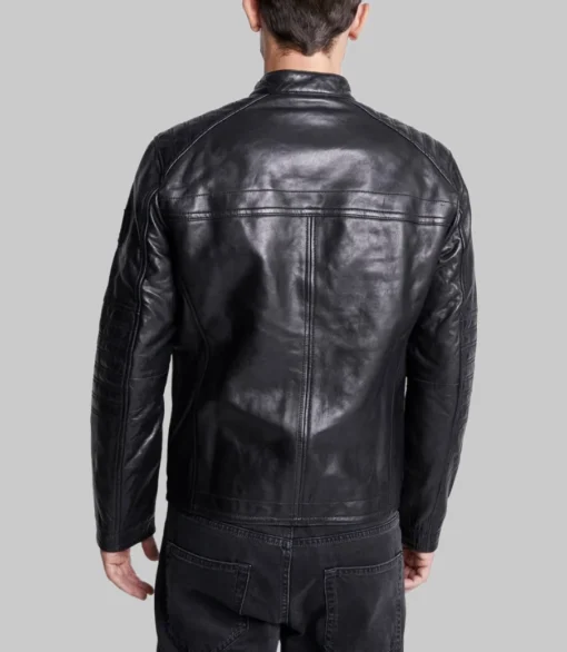 Outer Shell: 100% Genuine Leather Leather Type: Lambskin Lining Material: 100% viscose Closure Style: Zipper Collar Style: Asymmetrical Cuff Style: Zipper Inside Pockets: Two Outside Pockets: Two Color: Black Pattern: Solid color