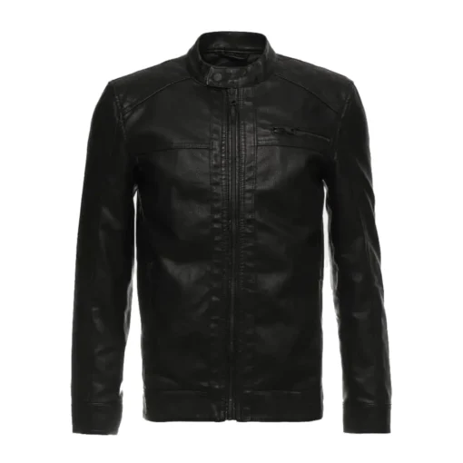 Onsal Black Cafe Racer Leather Jacket - Image 4