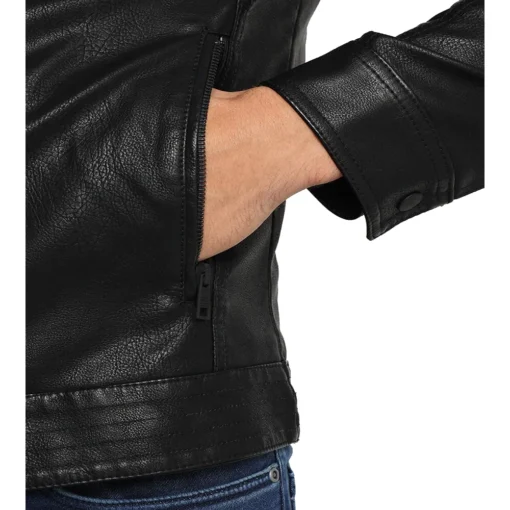 Onsal Black Cafe Racer Leather Jacket - Image 3