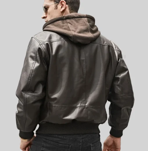 Men's Patrick Air Dark Brown Hooded Leather Jacket back view