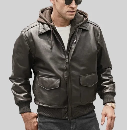 Men's Patrick Air Dark Brown Hooded Leather Jacket Front View