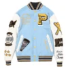 Pelle Pelle Light Blue & White Wool/Leather Varsity Jacket