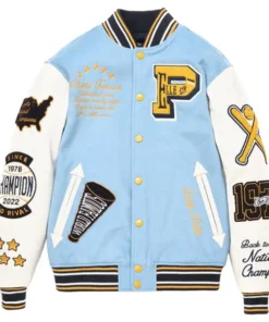Pelle Pelle Light Blue & White Wool/Leather Varsity Jacket