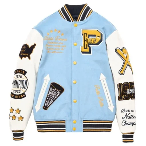 Pelle Pelle Light Blue & White Wool/Leather Varsity Jacket