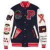 Pelle Pelle World Famous Navy & White Wool & Leather Varsity Jacket
