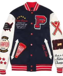 Pelle Pelle World Famous Navy & White Wool & Leather Varsity Jacket