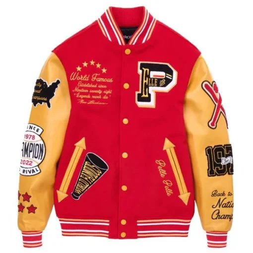 Pelle Pelle World Famous Red & Yellow Wool & Leather Varsity Jacket